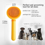 SONGPET self cleaning pet brush being cleaned by pressing the release button to remove fur.