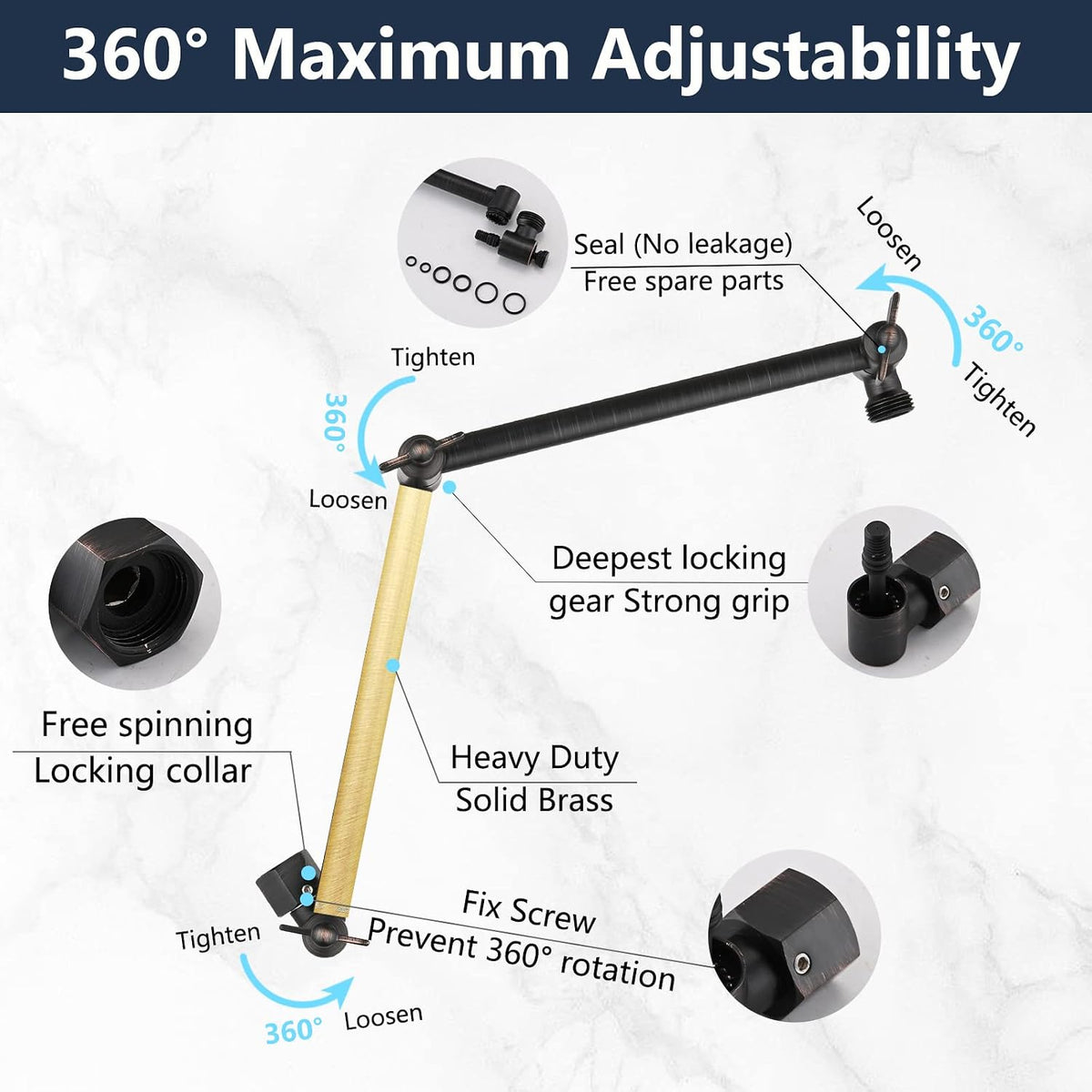 PDPBath 16 inch shower extender side angle view