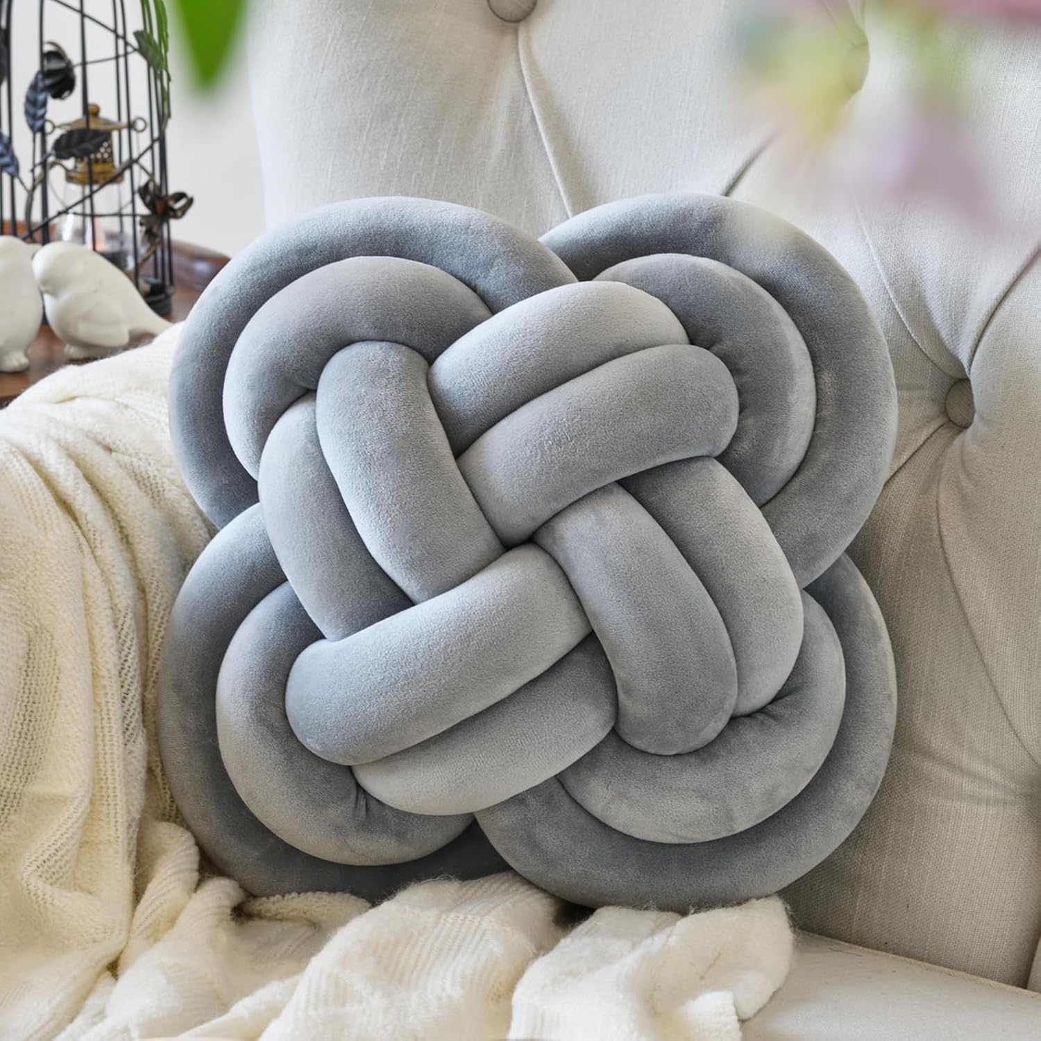 Xuyier knot pillow ball front view decorative velvet cushion