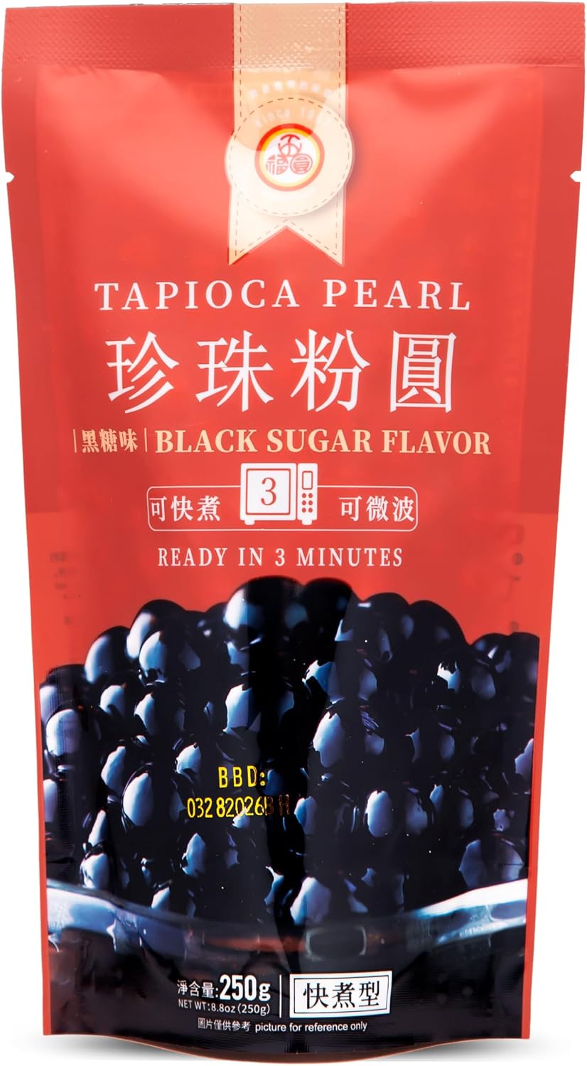 WuFuYuan Boba Tapioca Pearls, Black Sugar Flavor, Quick Cook Bubble Tea Boba, Microwave Ready in 3 Minutes, 8.8 oz(Single Pack) - Image 1
