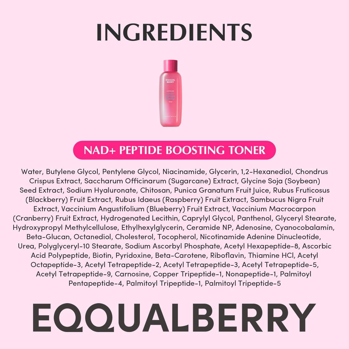 Back label specifications of Eqqualberry hydrating facial toner