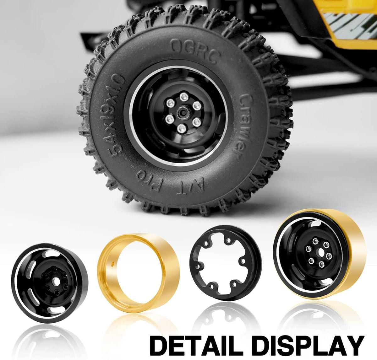 Ogunke OGRC 1.0 Beadlock Wheels angled perspective displaying brass inner weight.