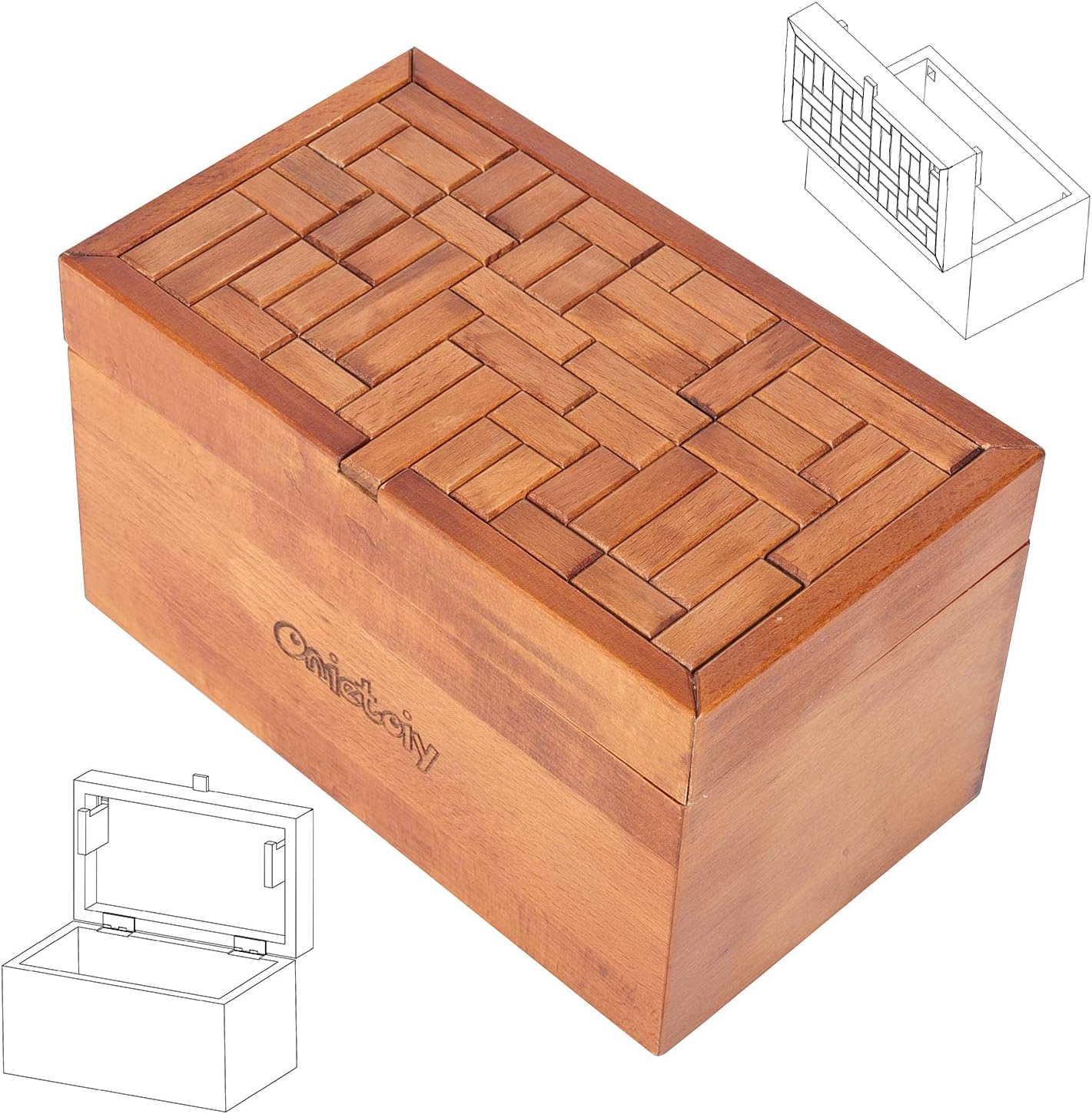 Onietoiy 32 steps wooden secret puzzle box front view