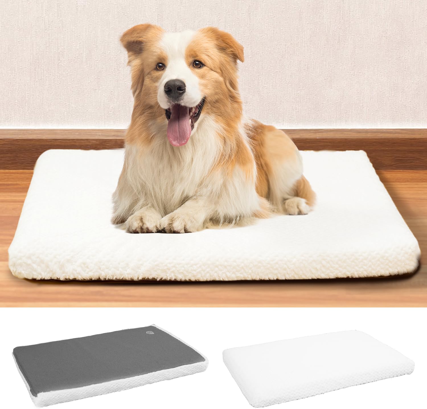 EMPSIGN dog crate pad front view showing reversible plush sleeping surface