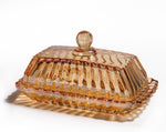 Mamalucky vintage amber glass butter dish front view countertop display
