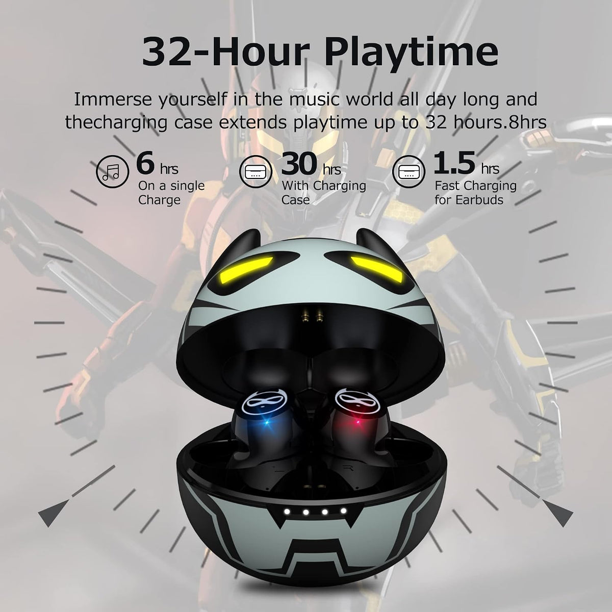 AMAFACE Bluetooth 5.0 headset resting inside the superhero case