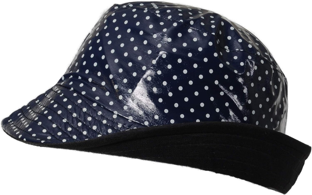 TOUTACOO blue polka dot rain hat side profile
