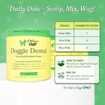 Infographic showing the 45 scoops capacity of OTHER HALF doggie dental supplement
