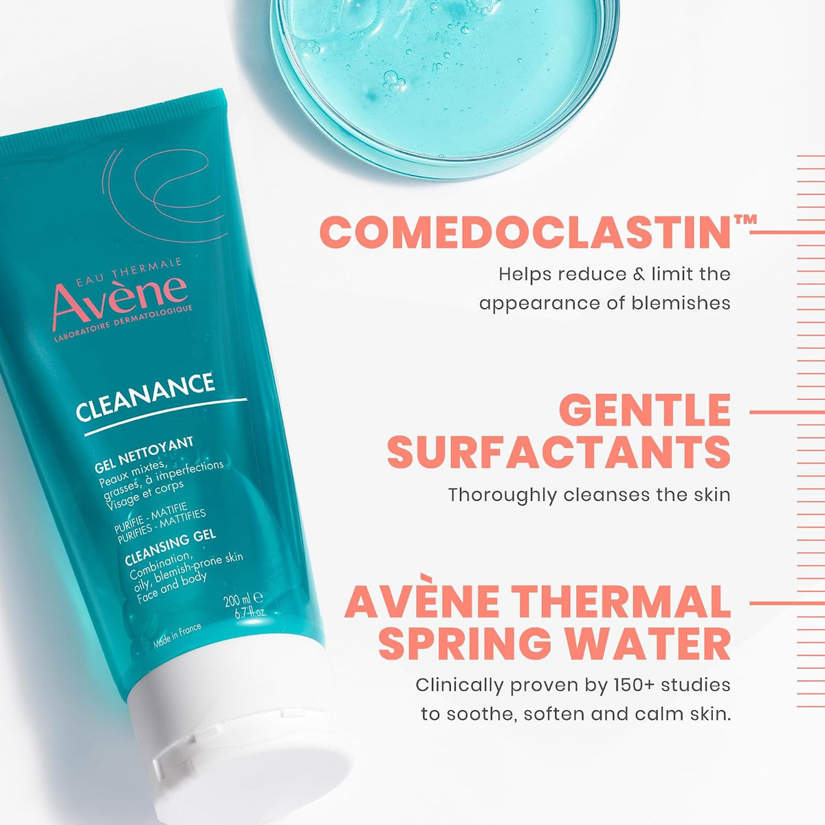 Back label of Avene Cleanance Cleansing Gel with usage instructions