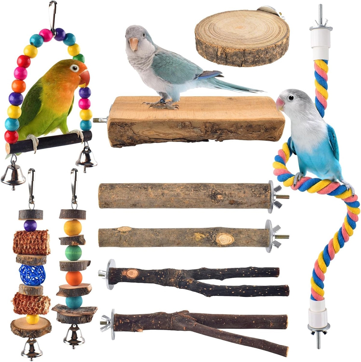 Bissap small parrot colorful perch and chewing toy arrangement for budgies