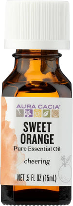 Aura Cacia sweet orange essential oil bottle front view packaging