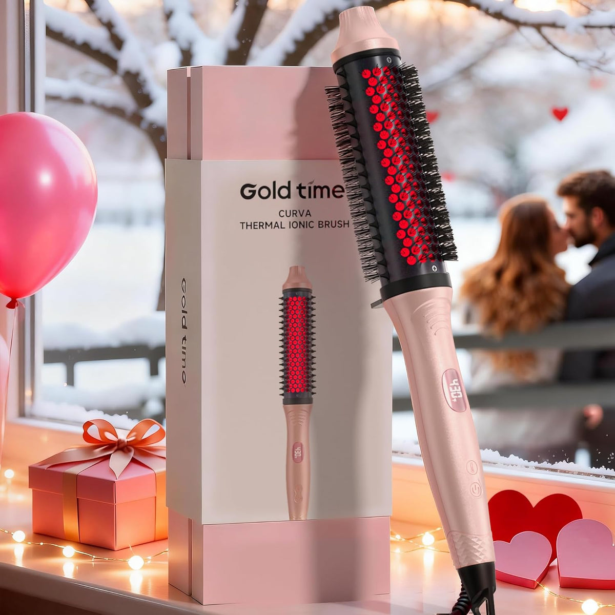 GOLD TIME Infrared Thermal Brush front view showing the 1.65 inch barrel and digital LED display screen