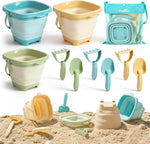 Dreamon Beach Toys, 3 Pack Collapsible Sand Buckets for Kids, Shovels & Rakes Set with Mesh Bag, Kids Beach Essentials Sandcastle Building Kit for Beach Trip Outdoor Play and Summer Fun - Image 1
