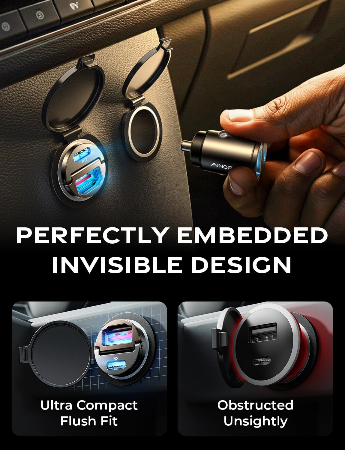 AINOPE USB C car charger pull ring feature