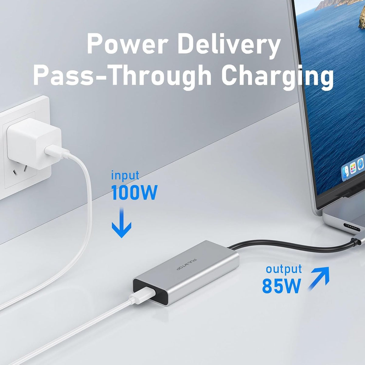 Pulwtop USB C hub connected to laptop