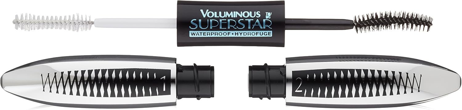 L'Oreal Paris Cosmetics Voluminous Superstar Mascara, Waterproof, Blackest Black, 0.41 Fl. Oz, 1 Count - Image 1