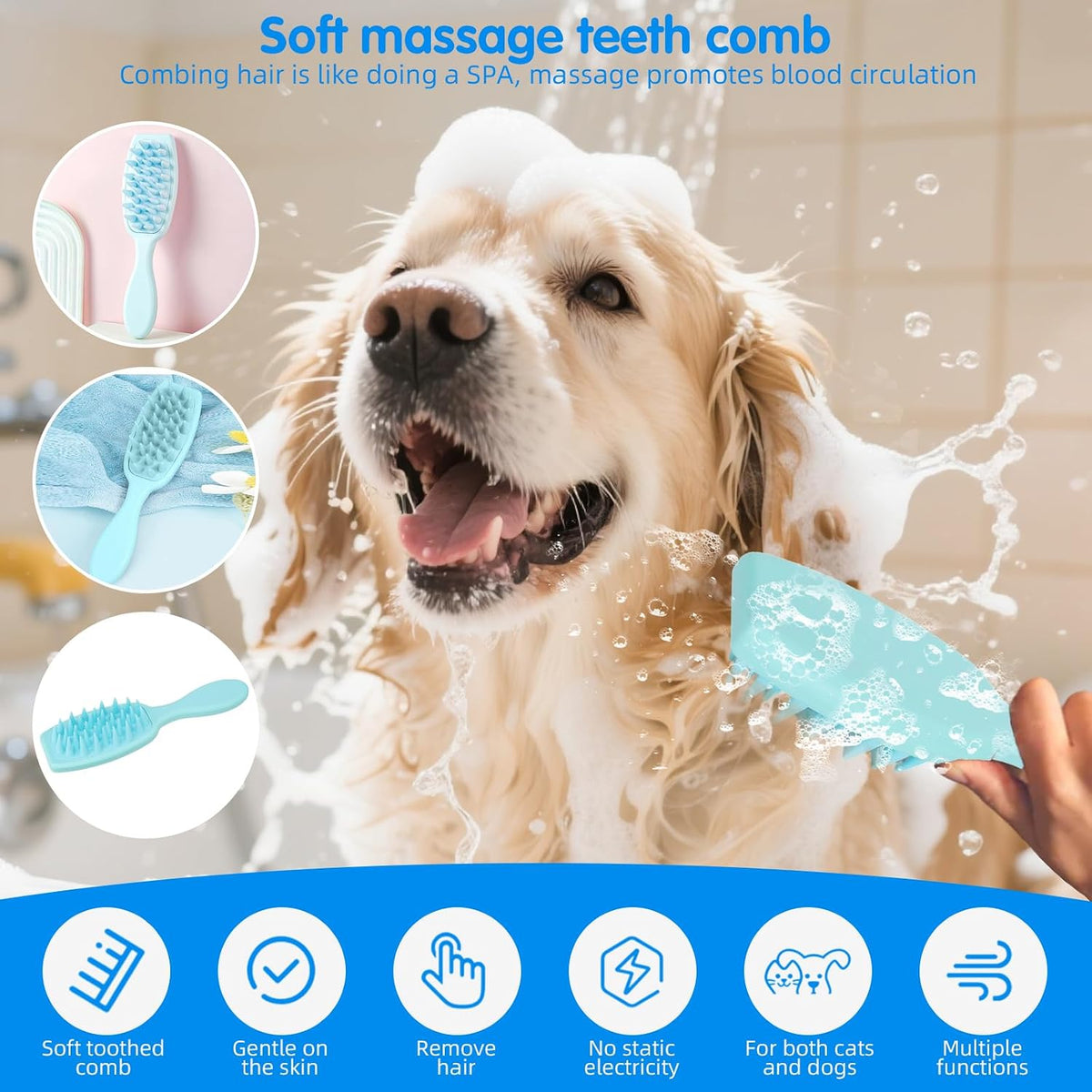 Aglads 8PCS Cat Rabbit Bunny Dog Grooming Kit,Self-Cleaning Brush,Nail Clipper,Grooming Glove,Massage Brush,Flea Comb,Towel&Travel Bag,Complete Grooming Tools for Long&Short Haired Pets(8, blue) - Image 9