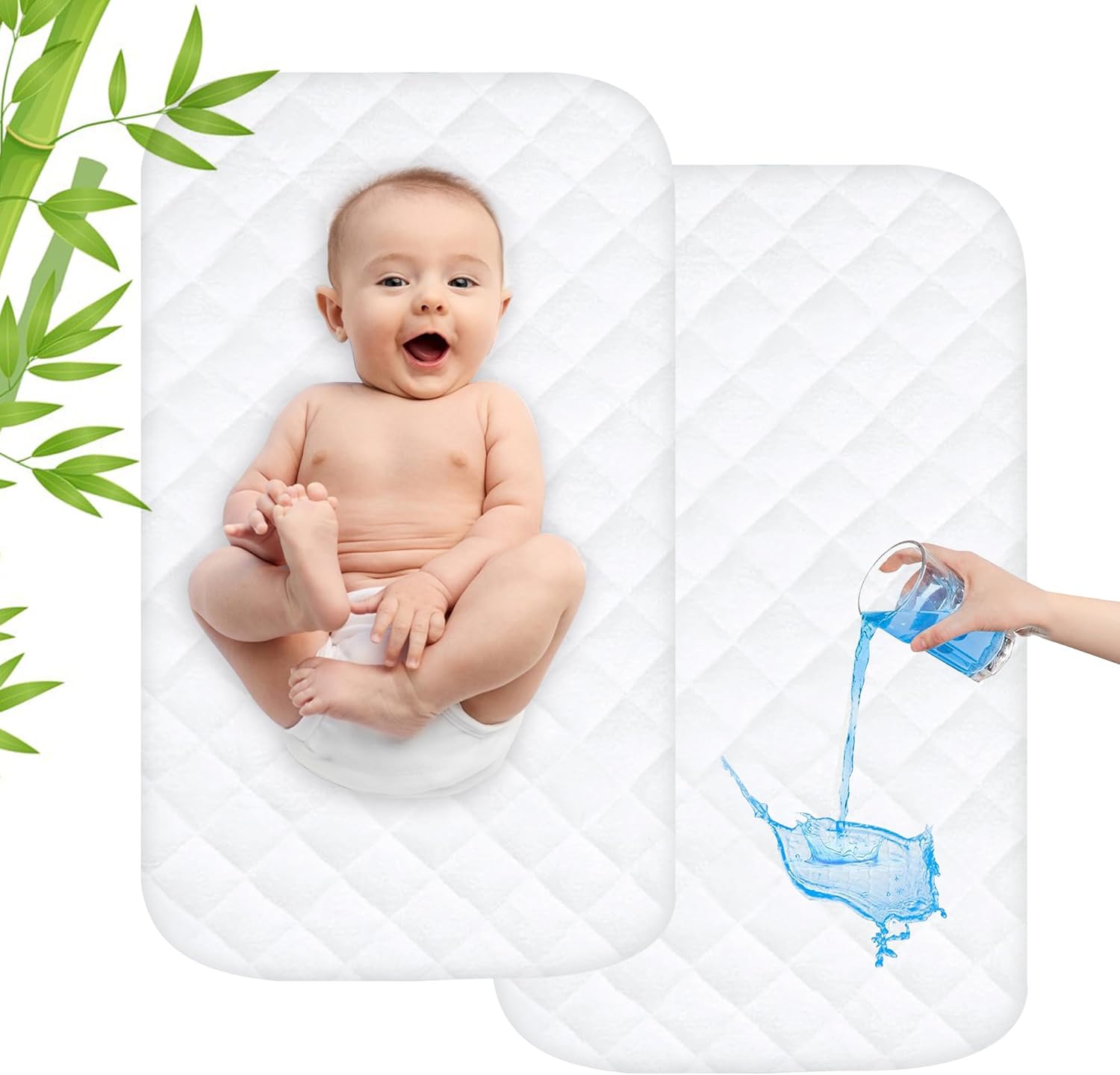 Asatdd waterproof bassinet mattress pad protector set front view