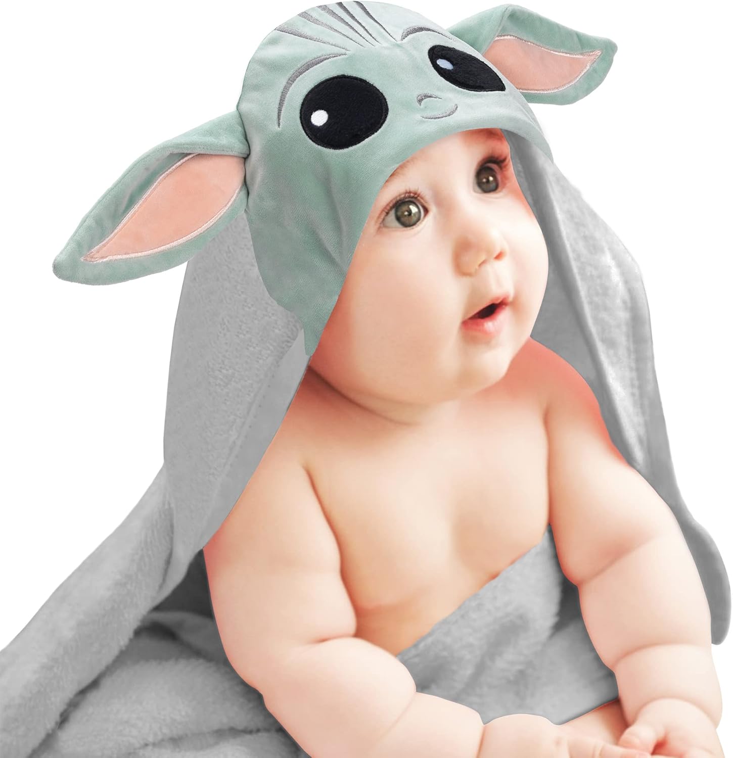 Lambs & Ivy Star Wars Grogu hooded baby bath towel front view