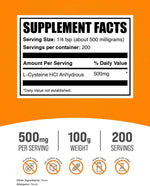 BulkSupplements pure amino acid powder supplement nutrition facts panel