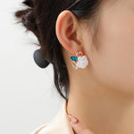 Zaycca White Rose Flower Stud Earrings blue rhinestone detail