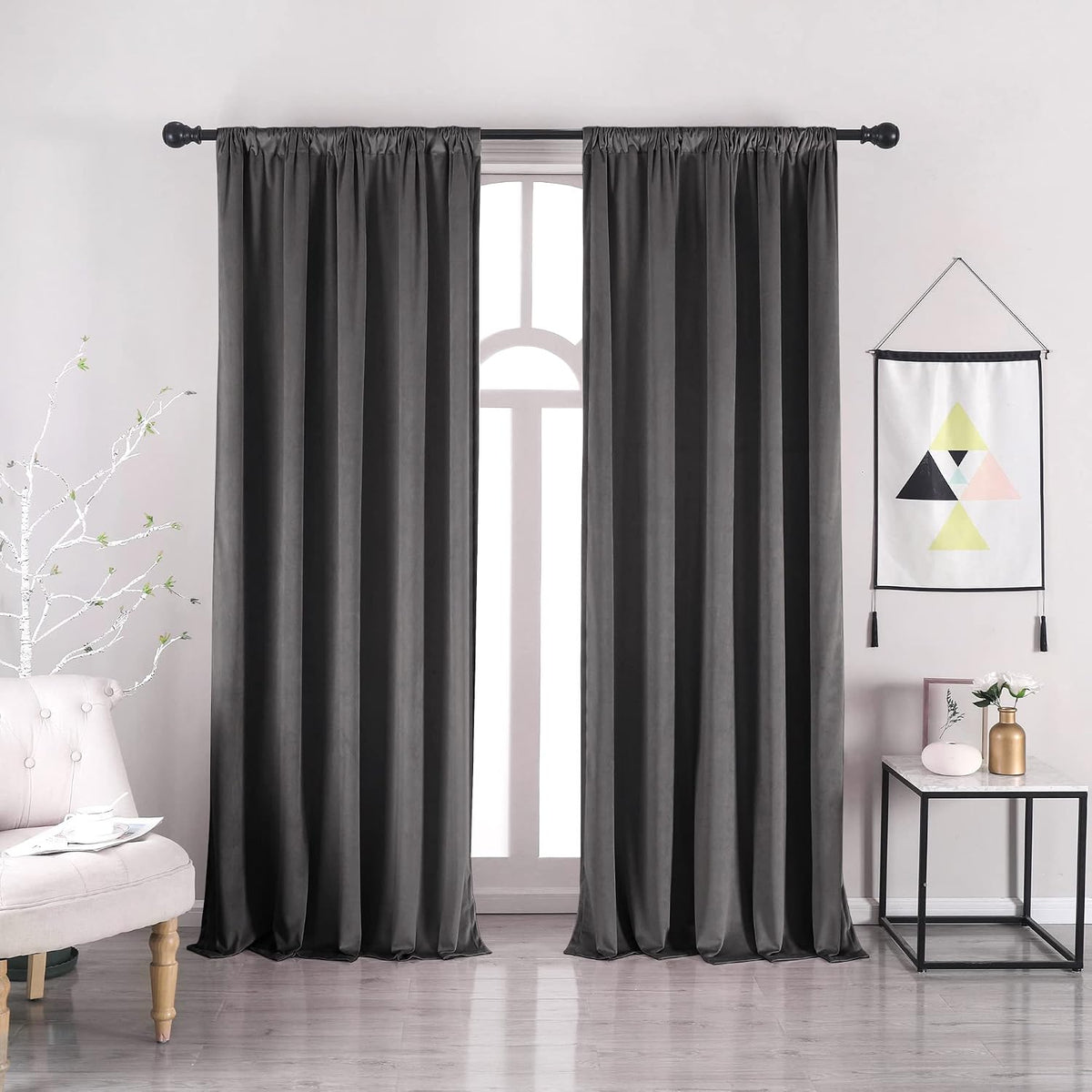 nanbowang Black Velvet Curtains - 52"x 54" Soft Rod Pocket Thermal Insulated Window Treatment for Bedroom Living Room Light Filtering Drapes 2 Panels - Image 12