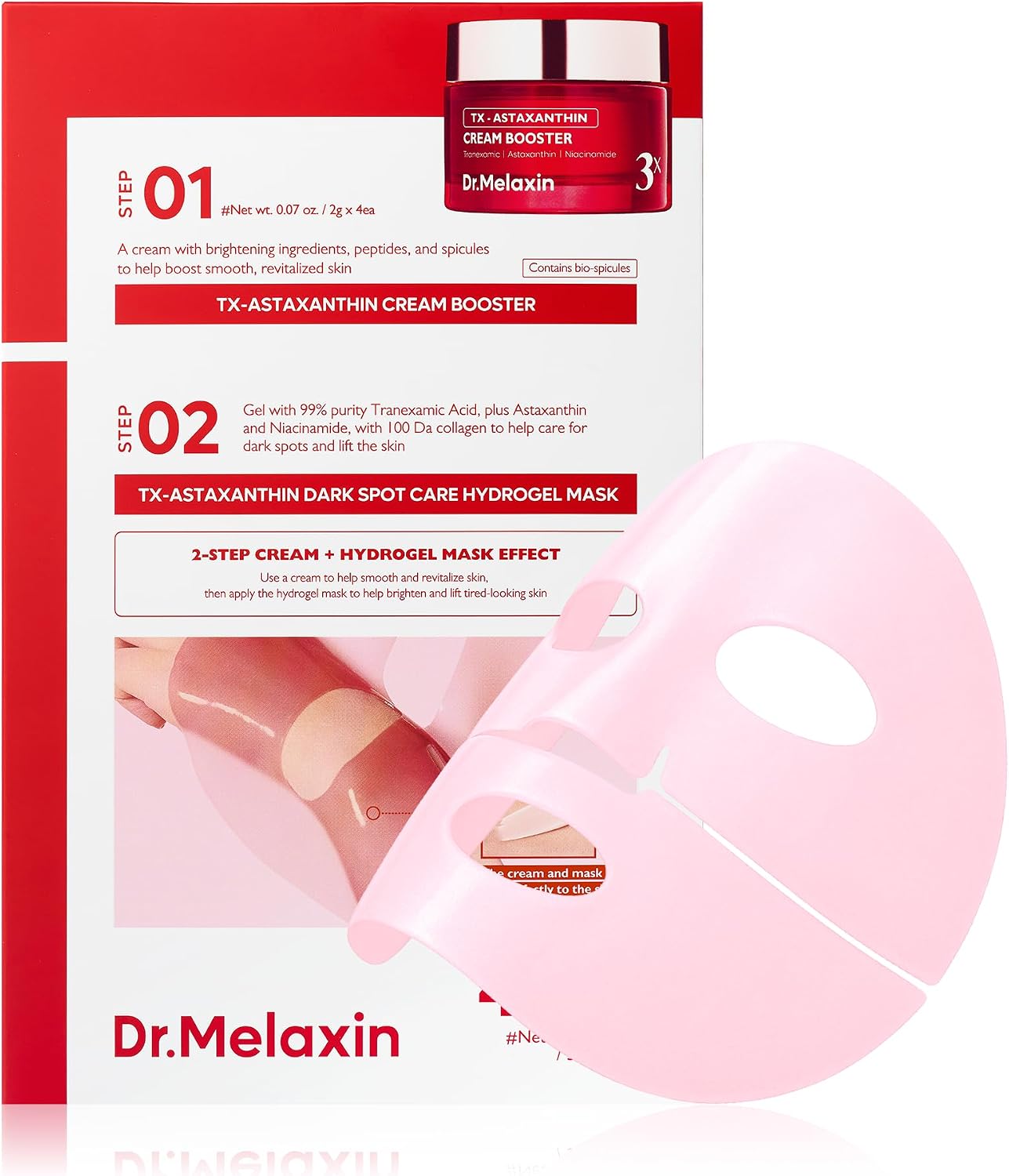 Dr. Melaxin TX Astaxanthin Melanin Recovery and Firming Hydrogel Mask box front view