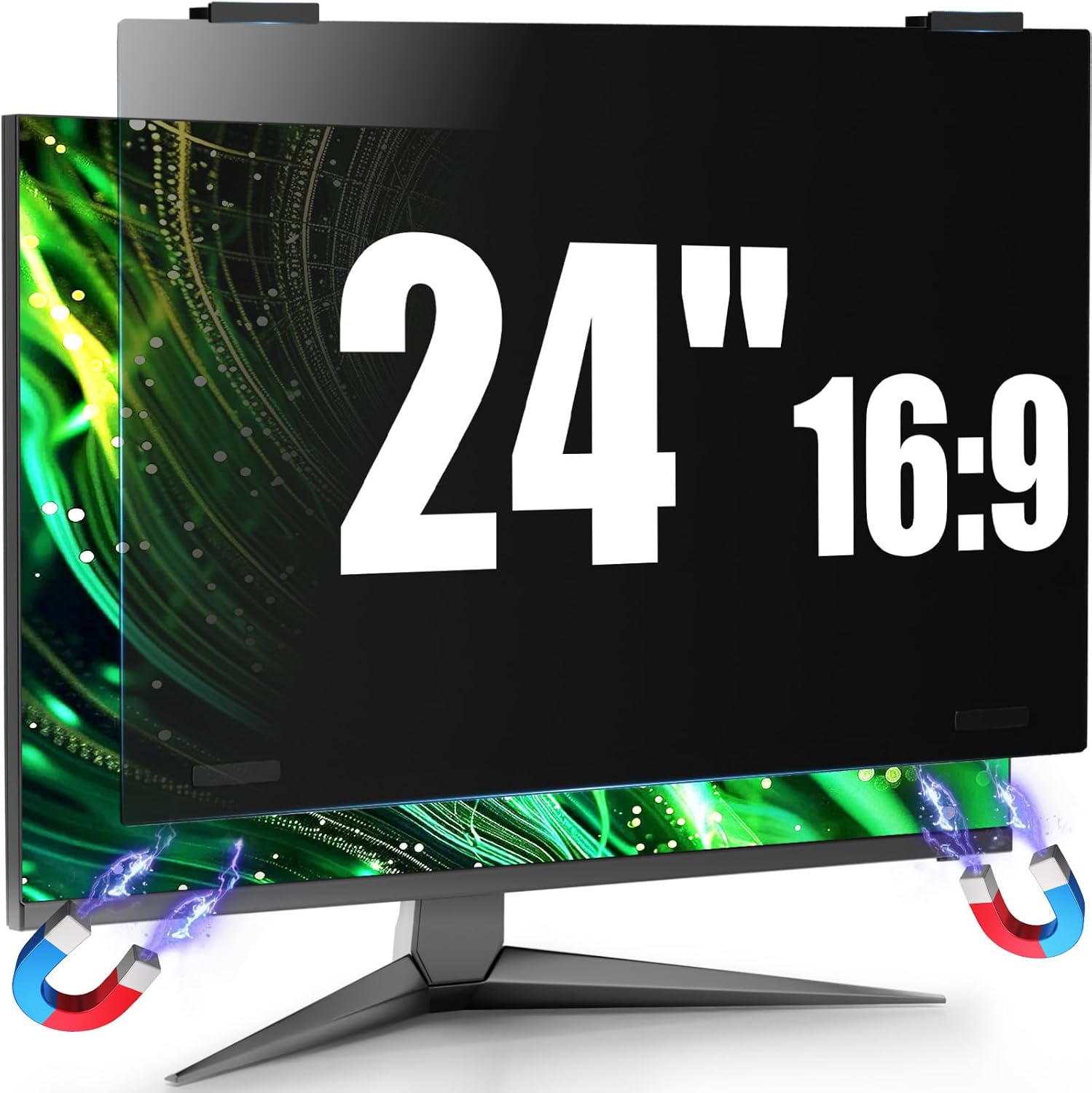JEEETINTX magnetic computer privacy screen filter twenty four inch front view on a frameless monitor shield