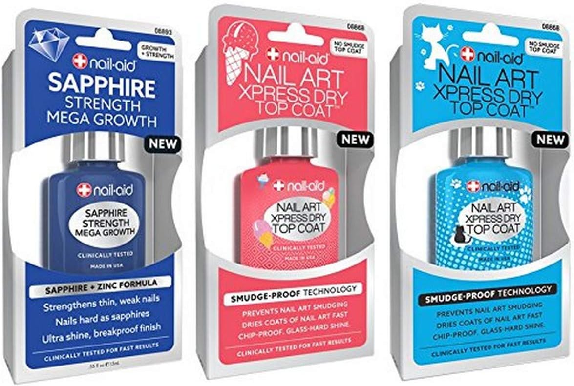 Nail-Aid Sapphire Base Coat and Xpress Dry Top Coat front view bottle
