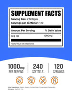 BulkSupplements Antarctic Krill Oil 240 count packaging showing supplement facts