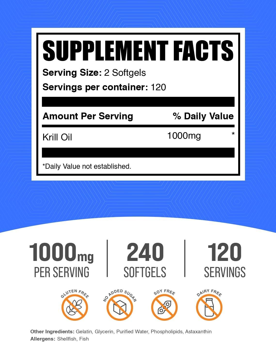 BulkSupplements Antarctic Krill Oil 240 count packaging showing supplement facts