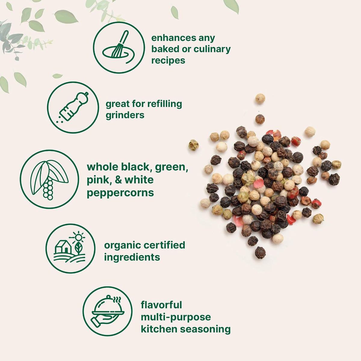 Micro Ingredients whole peppercorns poured into pepper grinder