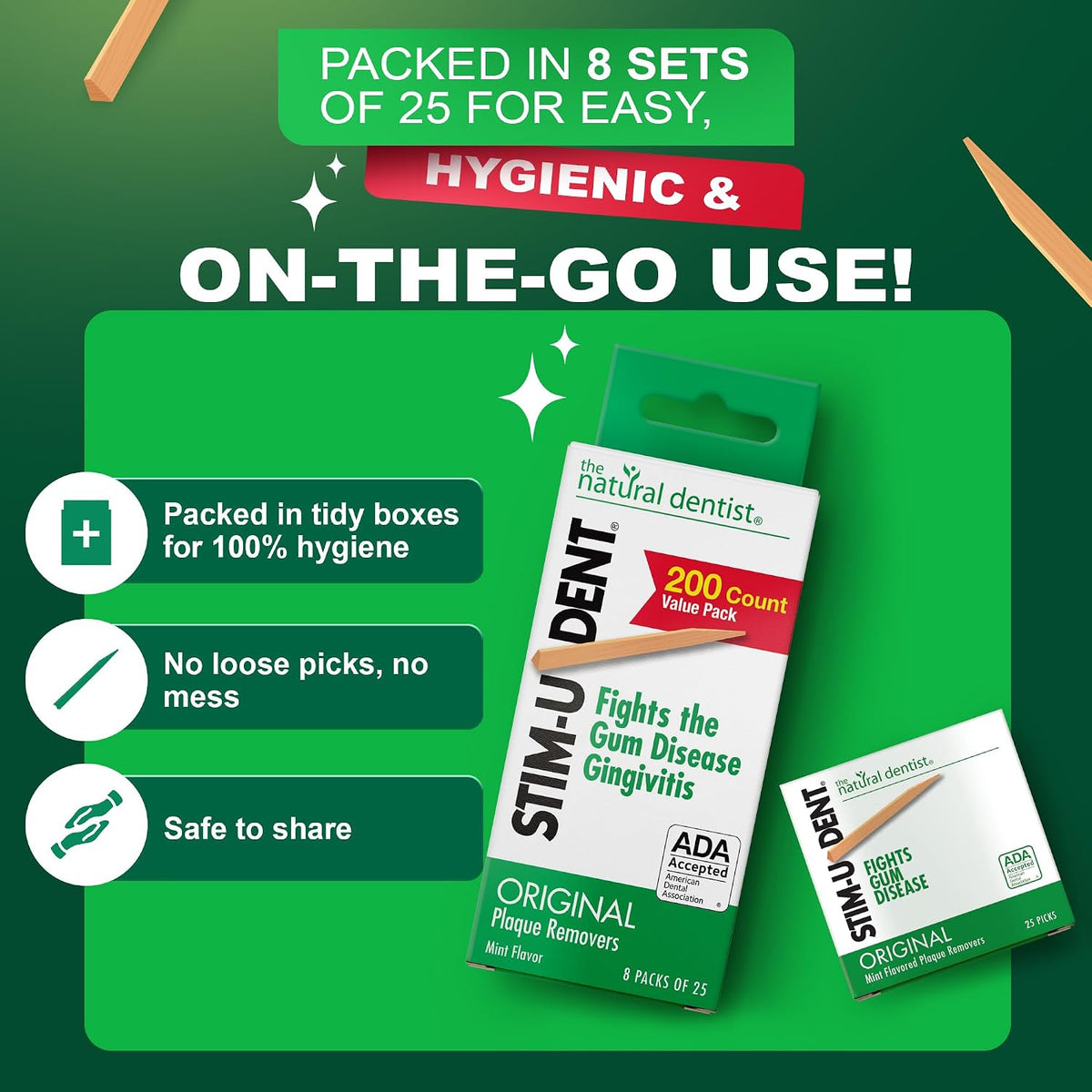 The Natural Dentist Stim-U-Dent mint dental picks box angle view