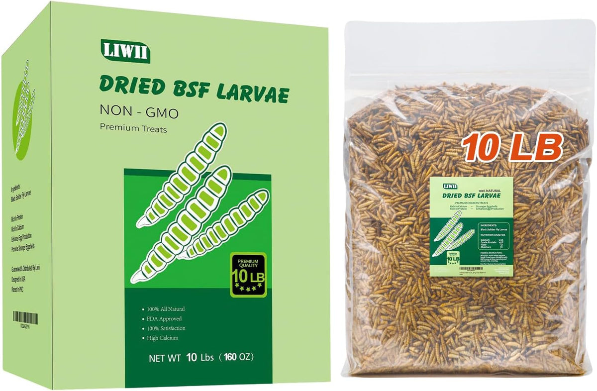 LIWII organic poultry feed grubs showing guaranteed analysis details
