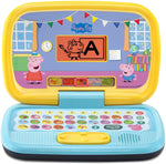 VTech Peppa Pig Play Smart Laptop front view featuring the alphabet keyboard and active animated display screen.