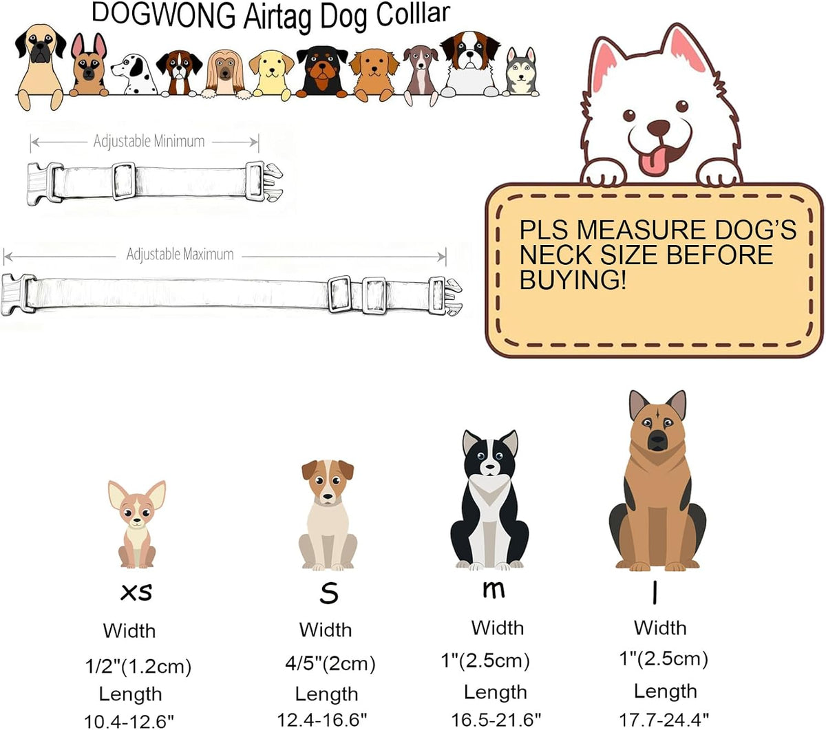 Dogwong airtag dog collar packaging and flat lay