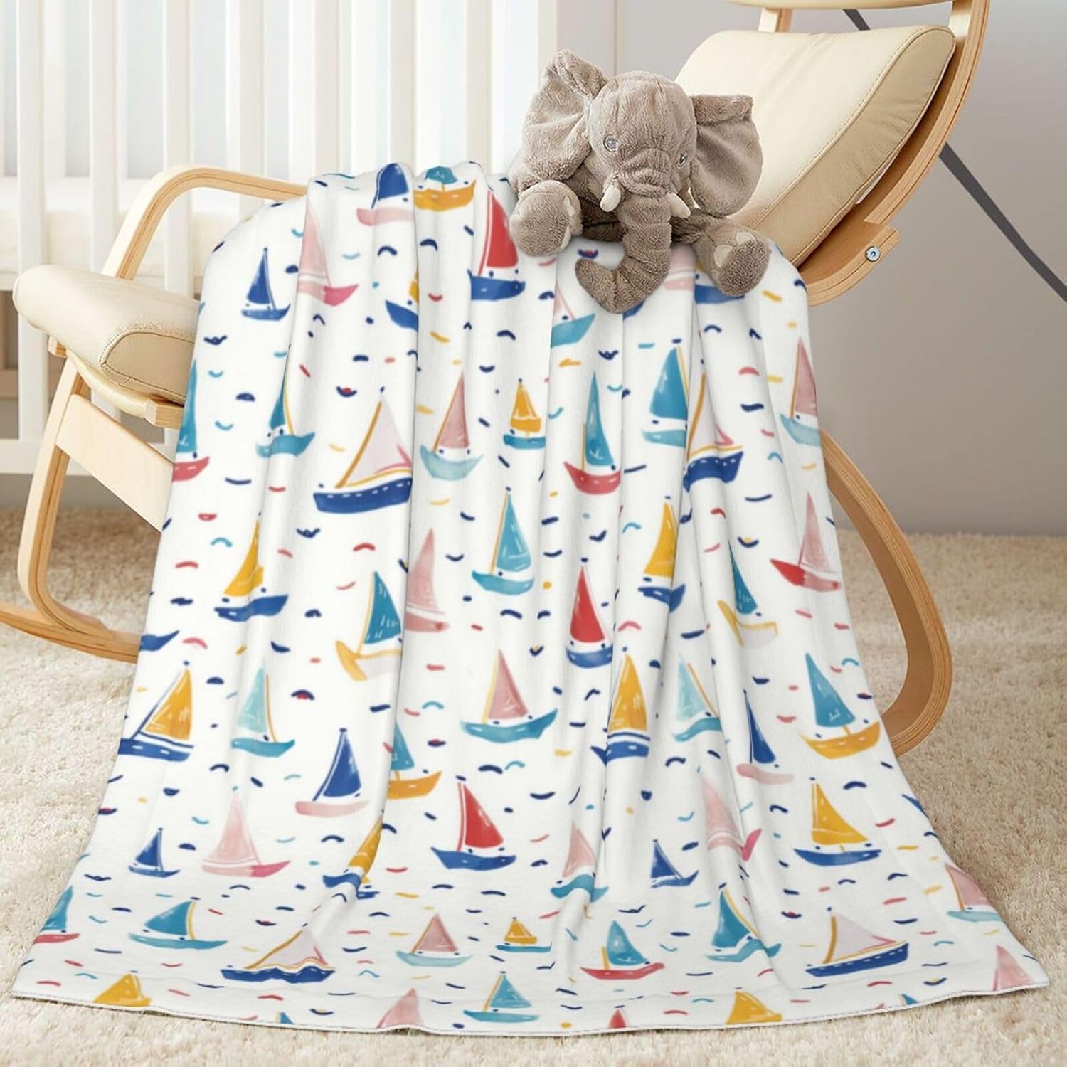 SUPLUCHOM baby blanket boats pattern front view cozy nursery throw