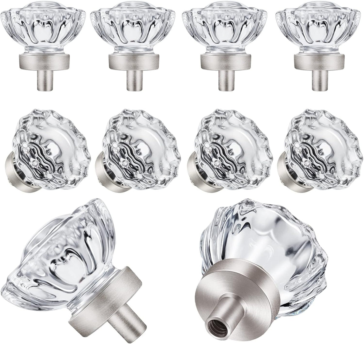 Shiny Handles brushed nickel glass cabinet knobs front view