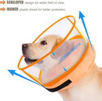 Large dog wearing the soft inflatable recovery donut collar comfortably while resting on the floor.