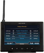 AcuRite weather station screen featuring wind speed and barometric pressure data