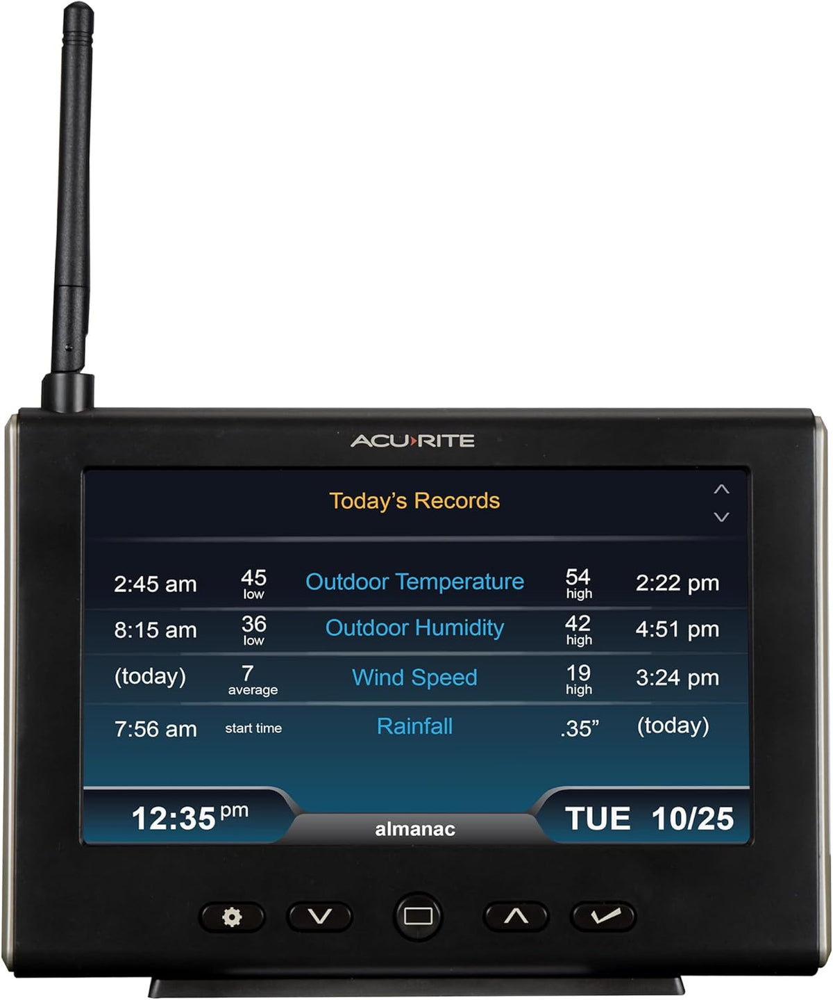AcuRite weather station screen featuring wind speed and barometric pressure data