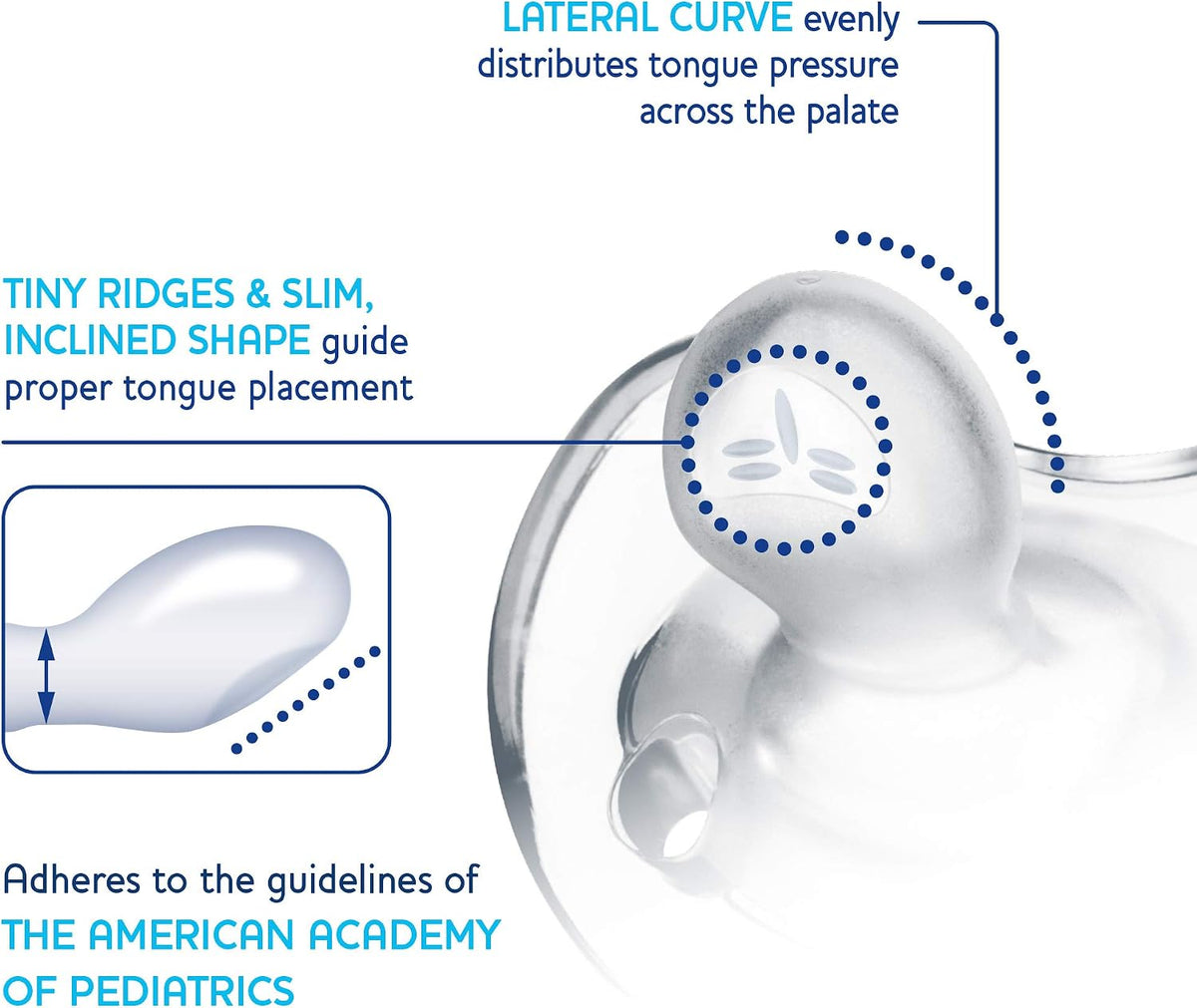Chicco silicone pacifier lateral curve view