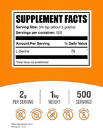 BulkSupplements L-Serine powder amino acid supplement label details
