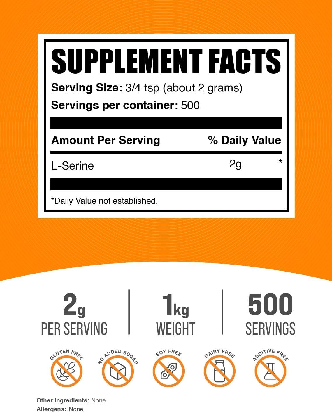 BulkSupplements L-Serine powder amino acid supplement label details