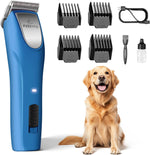 FuzzyFix violet professional dog hair clipper being cleaned under maintenance procedures.