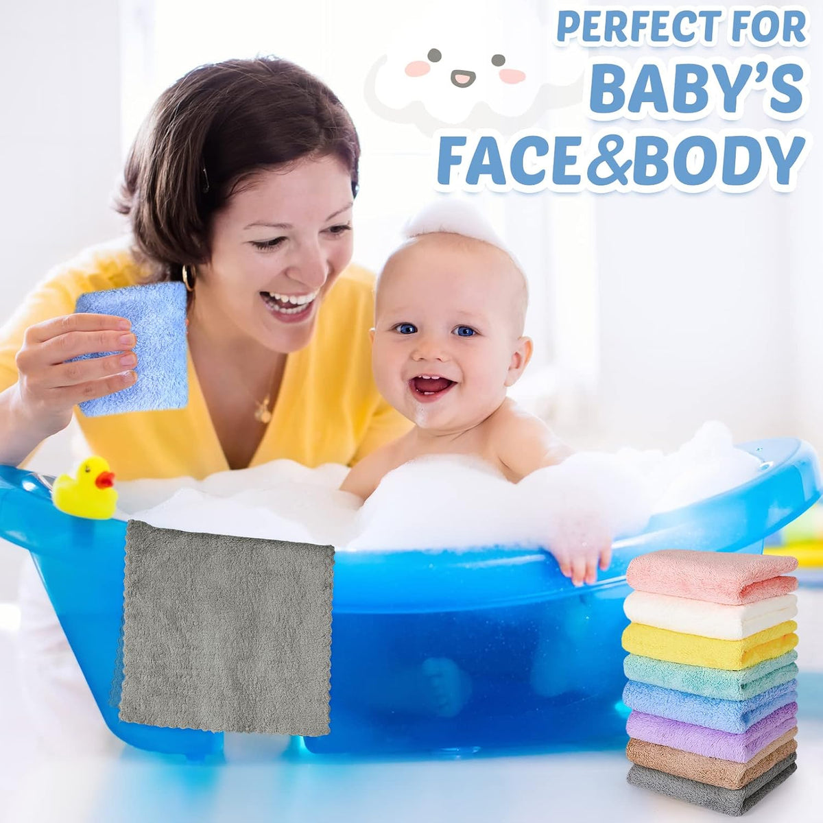 Mixweer baby burp cloths arranged in a colorful pattern