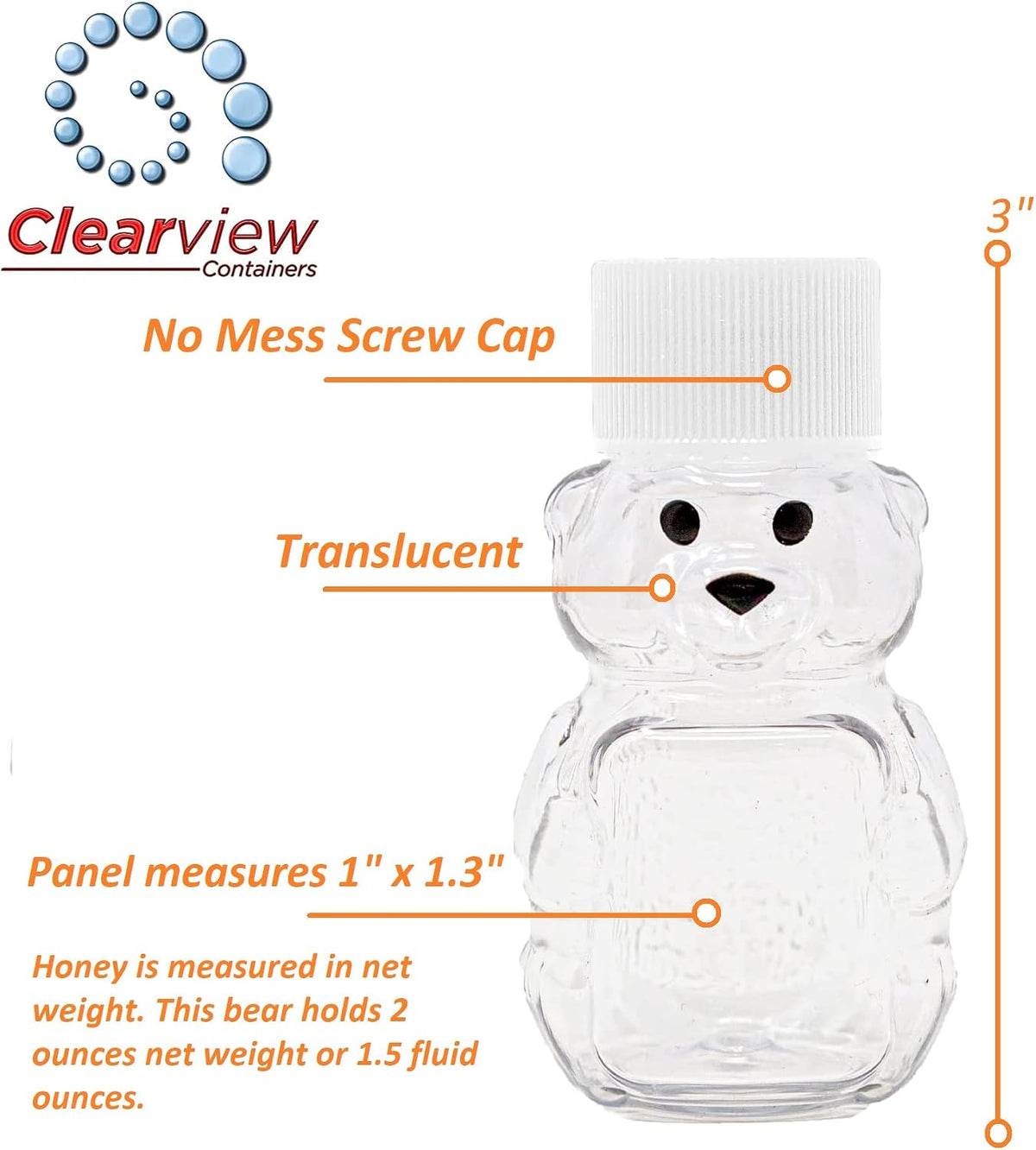 Clearview Containers 2 Ounce Honey Bears with red screw top lids