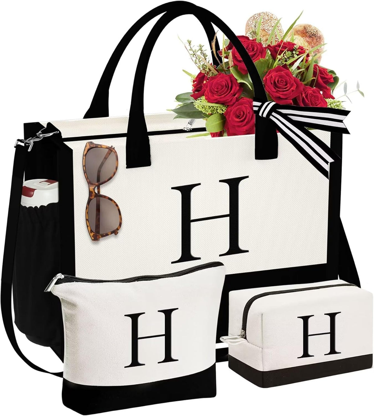 YOOLIFE Gifts for Women - Initial Canvas Tote Bag & Makeup Bag, Birthday Gifts for Women Mom Sister Friends - Image 15