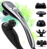 MEGAWISE Handheld Deep Tissue Electric Massager front view showing the sleek silver and black ergonomic body