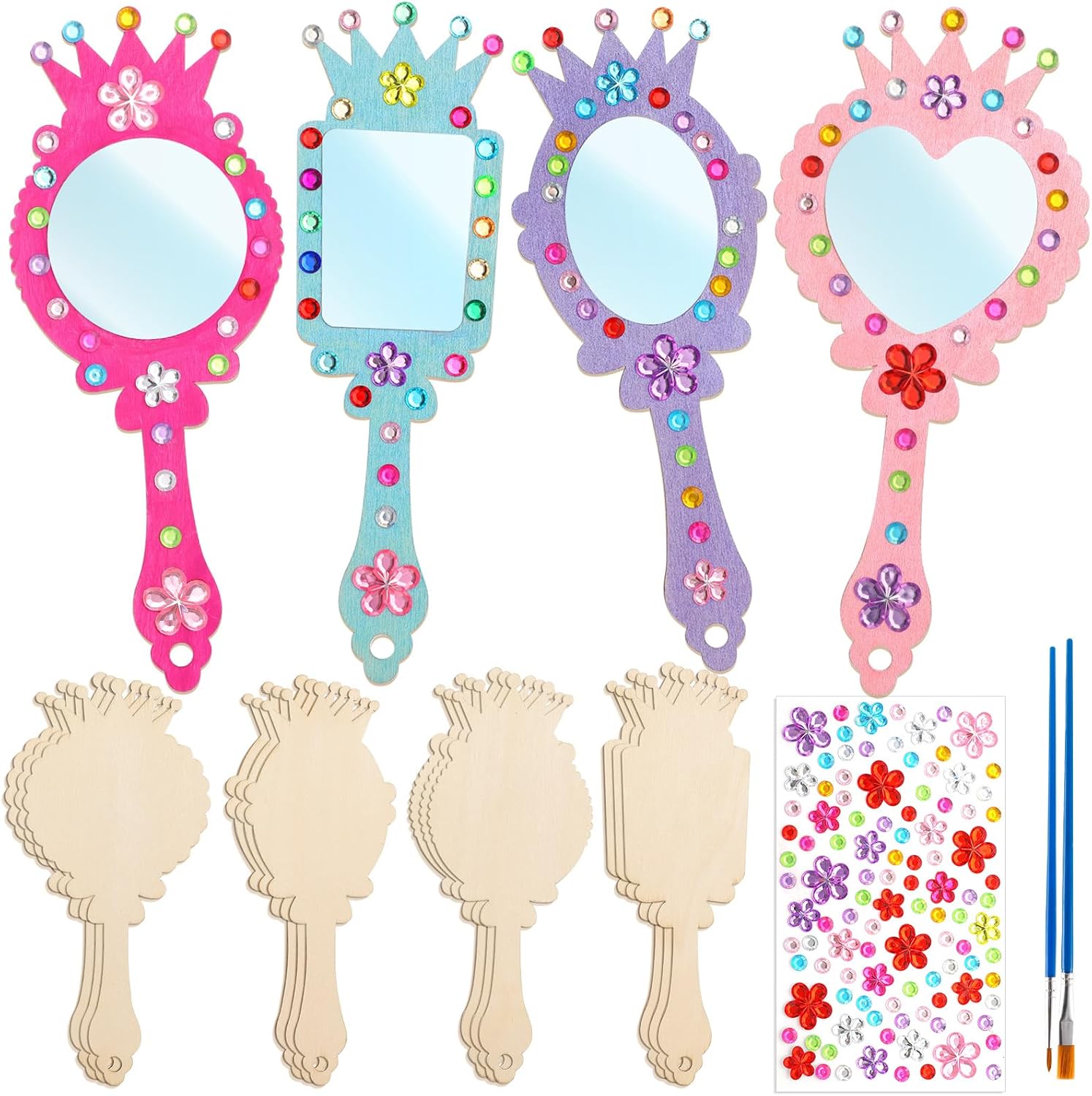 XJWWHZ 12 pack wooden princess mirror craft set front view